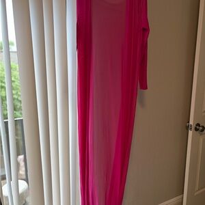 Vibrant Pink Sheer Long Sleeve Dress